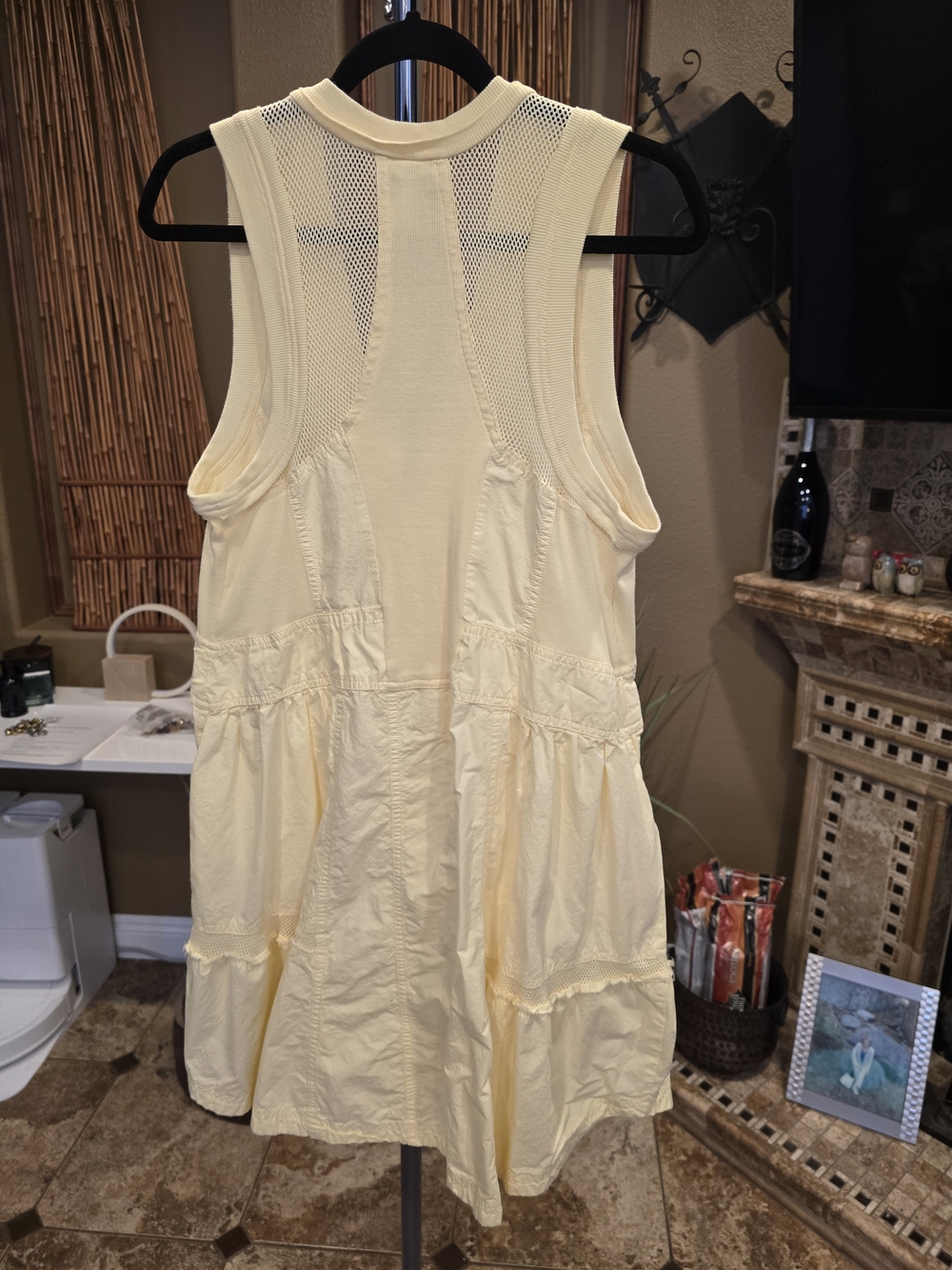 Anthropologie Daily Practice Pale Yellow Sleeveless Tiered Zip-Front Mini Dress - Picture 3 of 7